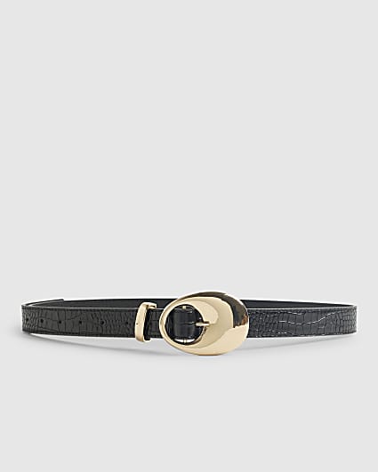 Black Oval Buckle Jeans Belt