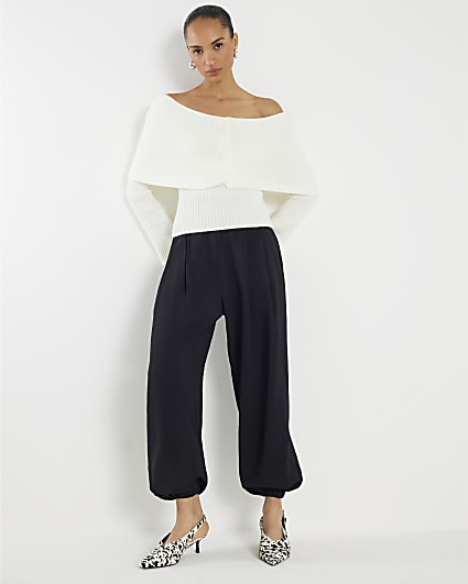 Cream Knitted Long Sleeve Bardot Jumper