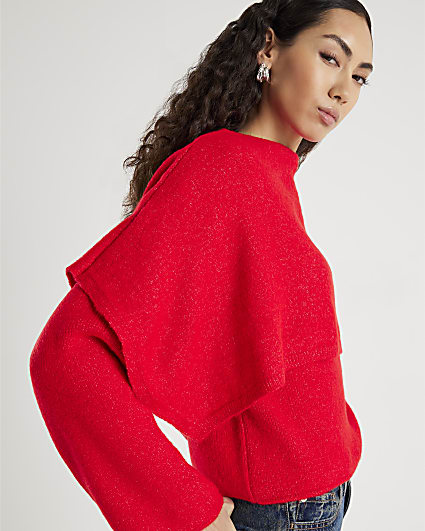 Red Knitted 2 In 1 Jumper