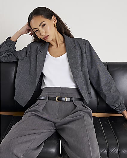 Grey Long Sleeve Collared Bomber Jacket
