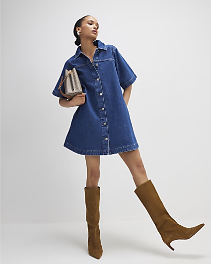 Denim Button Through Mini Dress