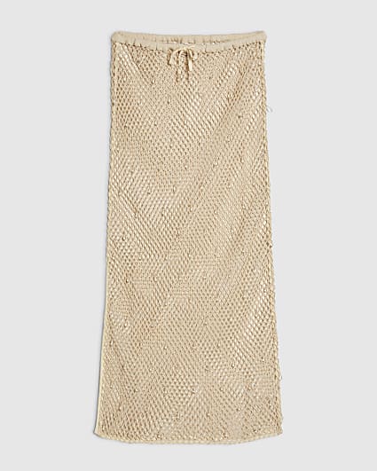 Petite Cream Crochet Embellished Midi Skirt