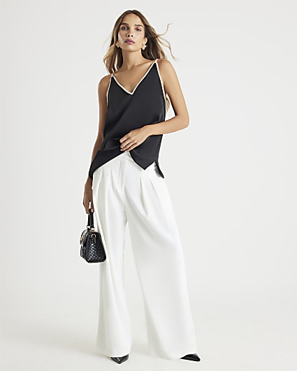 Black Satin Contrast Binding Cami Top