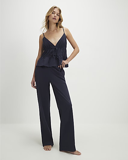 Navy Tie Front Cami Set