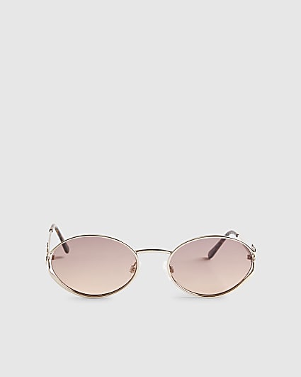 Gold Slim Tinted Oval Sunglasses