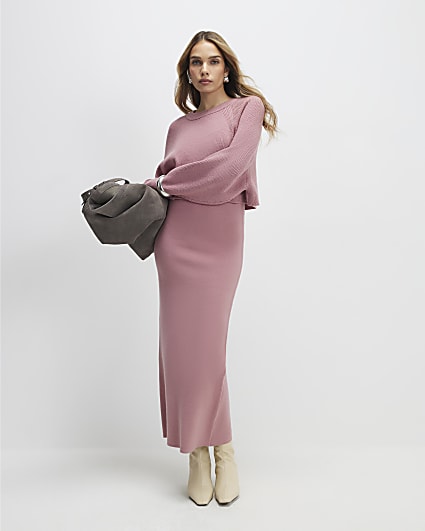 Pink 2 In 1 Jumper Maxi Dress