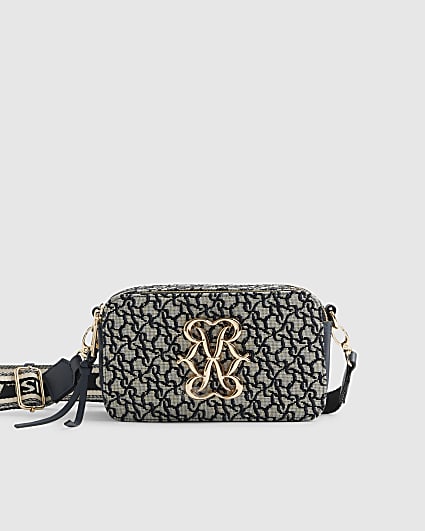 Navy Jacquard Camera Cross Body Bag