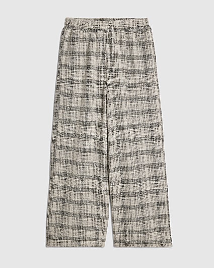 Petite Grey Boucle Check Wide Leg Trousers