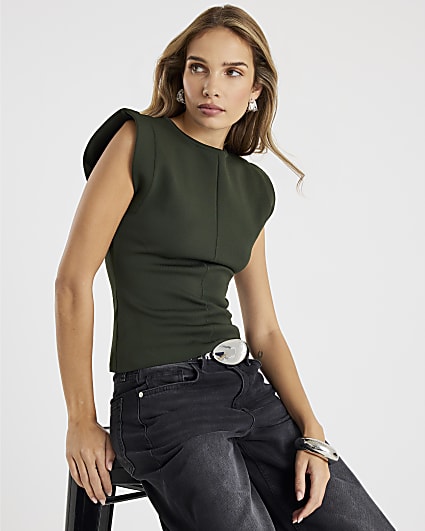 Green Fitted Knit Sleeveless Top