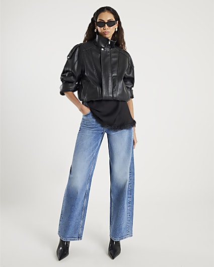 Blue Mid Rise Barrel Leg Jeans