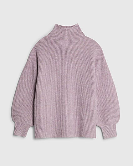 Petite Purple Knitted Funnel Neck Jumper