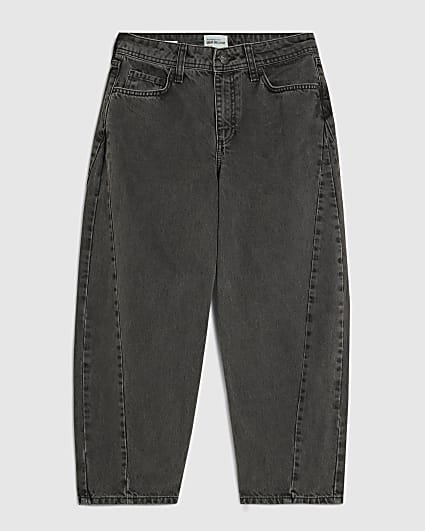 Petite Black Seamed Barrel Leg Jeans