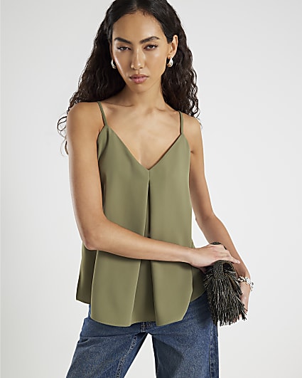 Khaki V-neck Cami Top