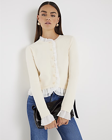 Cream Frill Trim Cardigan