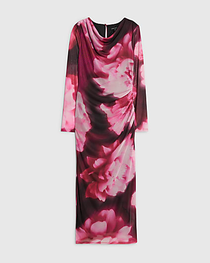 Petite Pink Floral Print Midi Dress