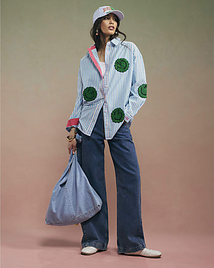 Blue Year Zero Stripe Smiley Face Shirt