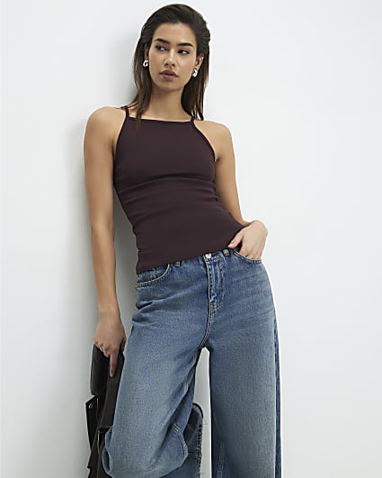 Brown Sleeveless Cotton Tank Top