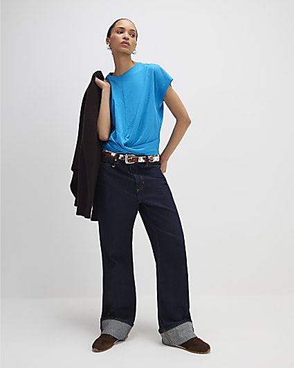 Blue Short Sleeve Twist Front T-shirt