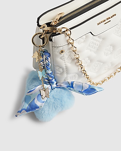 Blue Pom Pom Plaited Scarf Butterfly Charm