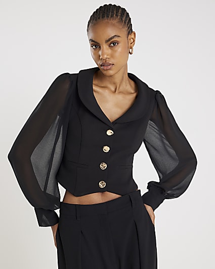 Black Chiffon Sleeve Jacket