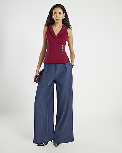 Red Sleeveless Asymmetric Waistcoat