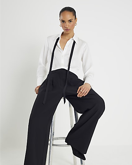 Black Wide Leg Tailored Trousers