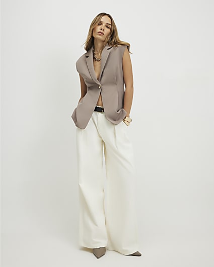 Beige Cinched Waist Blazer