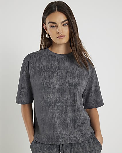 Grey Premium Crinkle Effect Boxy T-shirt