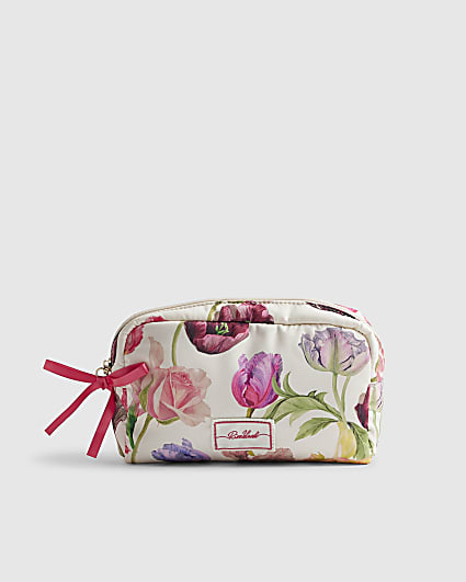Cream Floral Print Makeup Bag