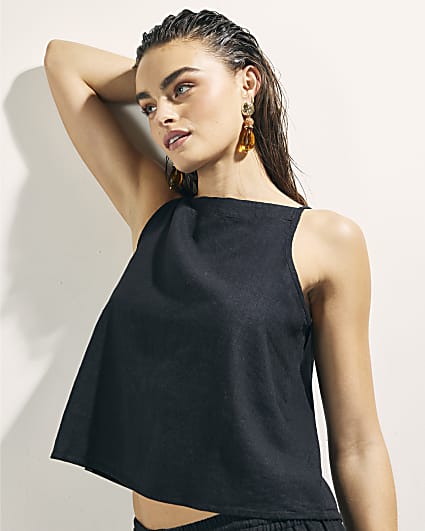Black Linen Blend Tank Top