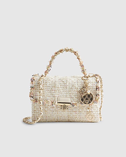 Cream Boucle Flap Front Shoulder Bag