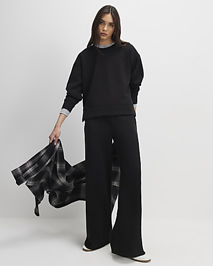 Black Premium Drawstring Wide Leg Joggers