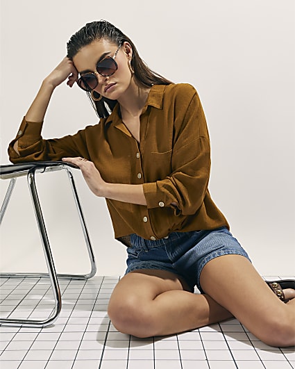 Brown Linen Blend Shirt