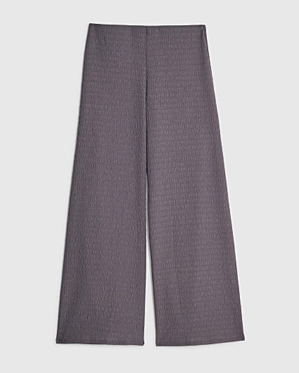 Grey Textured Wide Leg Trousers