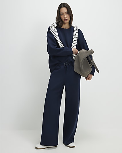 Navy Premium Twill Wide Leg Joggers