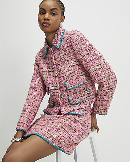 Pink Whipstitch Boucle Trophy Jacket