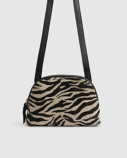 Black Pony Hair Leather Zebra Cross Body Bag
