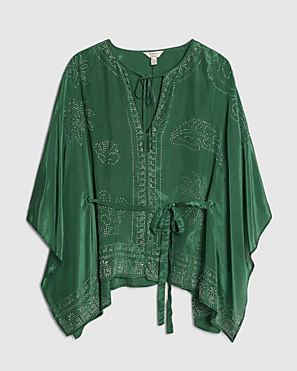 Green Embellished Kimono Top