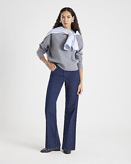 Blue Stripe Relaxed Straight Jeans