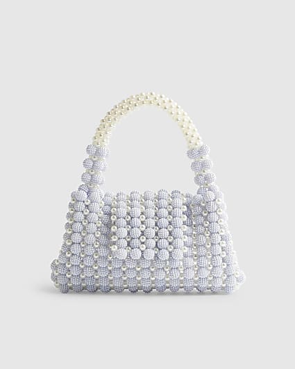 Blue Beaded Pearl Clutch Bag