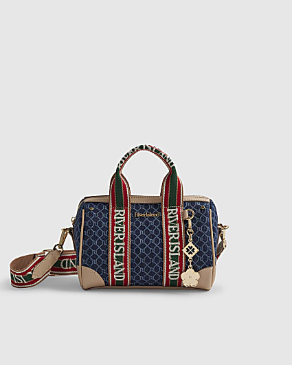 Blue Denim Monogram Webbing Detail Bowler Bag