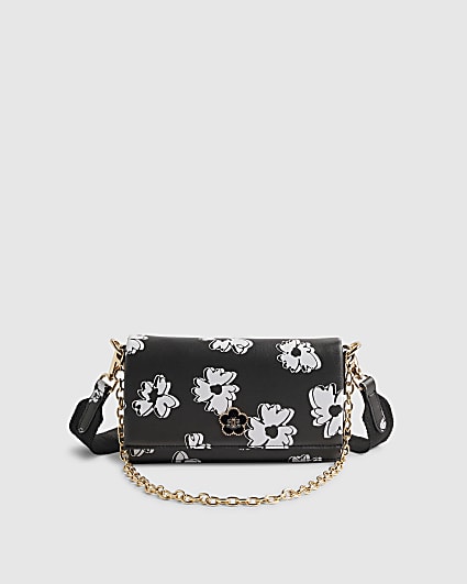 Black Daisy Print Cross Body Bag