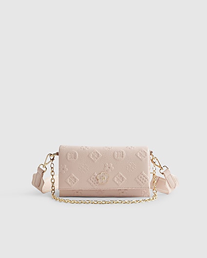 Pink Embossed Monogram Cross Body Bag
