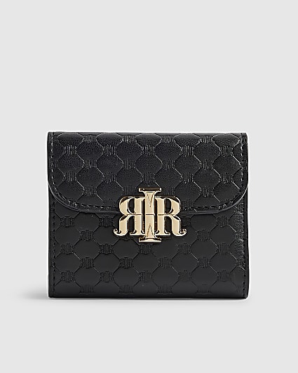 Black Embossed Flap Front Foldout Purse