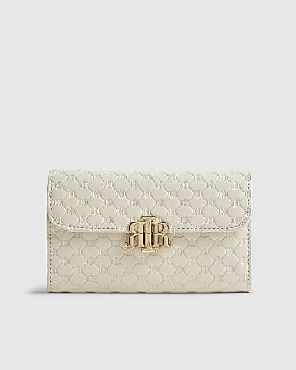 Cream Embossed Monogram Foldout Purse