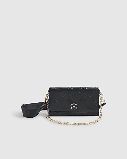Black Embossed Monogram Cross Body Bag