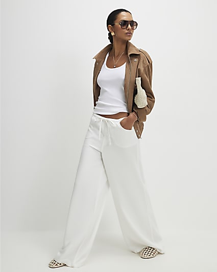 White Wide leg Drawstring Jeans