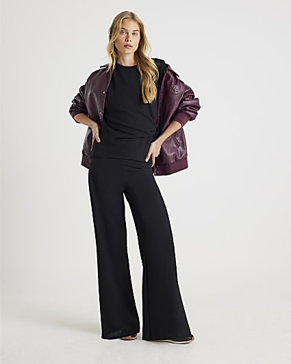 Black wide leg Textured Trousers