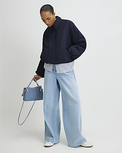 Navy Bubble Hem Jacket