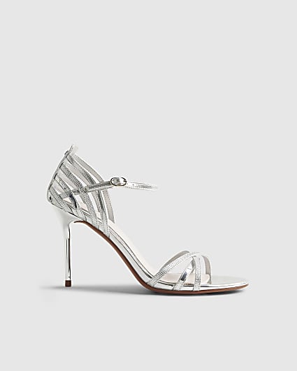 Silver Caged Back Heeled Sandals